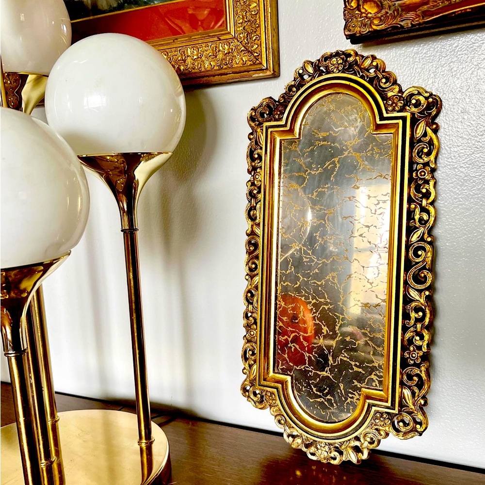 Antique Gold Mottled Mirror with Brass Frame